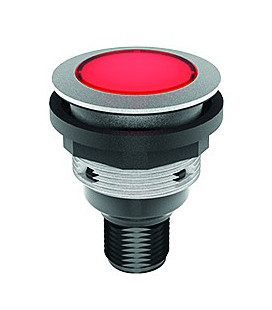 Pulsador industrial luminoso STLI_C005, formato rasante, IP65/IP67, taladro de 22mm con conector M12 integrado. Serie SHORTRON CONNECT, SCHLEGEL