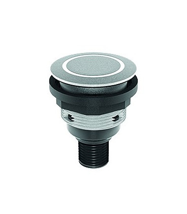 Pulsador industrial con anillo luminoso. STLRWI_C005, formato rasante, IP65/IP67, taladro de 22mm con conector M12 integrado. Se