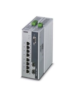 Switch POE gestionable con 8 puertos PoE RJ45 10/100 Mbit/s y 2 interfaces de fibra optica del tipo SFP con vel. 100/1000 Mbit/s. PHOENIX CONTACT