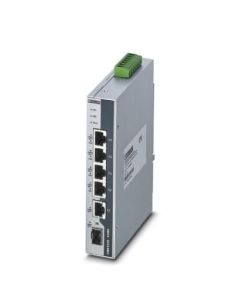 Switch POE no gestionable 4 puertos PoE RJ45, 10/100/1000 Mbit/s, 1 RJ45 10/100/1000 Mbit/s y 1 interfaces F.O. tipo SFP, vel. 10/100/1000 Mbit/s. PHOENIX CONTACT