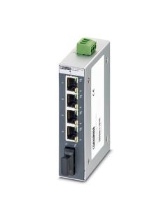 Switch NO gestionable 4 puertos RJ45, 10/100 Mbit/s - 1 interface F.O. tipo SC, serie SFNB, PHOENIX CONTACT