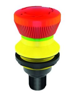 Seta de emergencia FRVKOO_C001, IP65/IP67, taladro de 22mm con conector M12 integrado. Serie SHORTRON CONNECT, SCHLEGEL