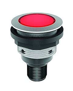 Pulsador industrial luminoso STLI_C005, formato rasante, IP65/IP67, taladro de 22mm con conector M12 integrado. Serie SHORTRON CONNECT, SCHLEGEL