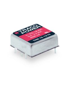 Convertidor DC DC para PCB 15W, Uin 9-75Vdc, Uout 3.3, 5, 12, 15, ±5, ±12, ±15Vdc, TRACO POWER