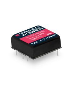 Convertidor DC DC para PCB 15W, Uin 9-160Vdc, Uout 3.3, 5, 12, 15,24, ±5, ±12, ±15Vdc, TRACO POWER