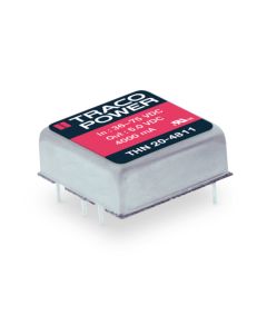 Convertidor DC DC para PCB 20W, Uin 9-75Vdc, Uout 3.3, 5, 12, 15, ±5, ±12, ±15Vdc, TRACO POWER