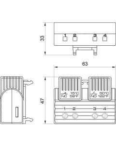 Termostato bimetálico doble calefacción/frío, serie FTD 011, rango de ajuste NC/NA 15°C-50°C, UL, STEGO