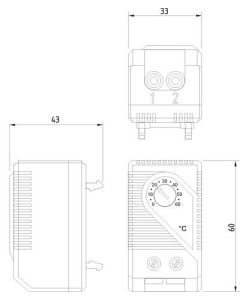 Termostato bimetálicos 1NC, serie KTO 011, rango de ajuste +14 + 122 ºF, Histéresis 7K, UL, STEGO