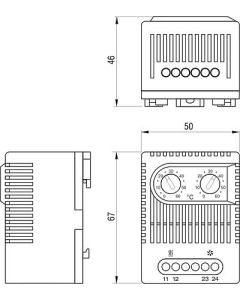 Termostato bimetálicos doble calefacción/frío, serie ZR011, rango de ajuste +14a+122ºF NC/+68a+176ºF NO, UL, STEGO