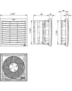 Ventilador IP54, serie FILTER FAN PLUS, caudal 305m3/h, 230Vac, recorte 223 x 223mm, UL, STEGO
