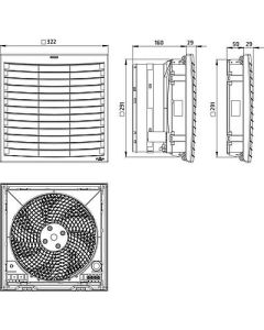 Ventilador IP54, serie FILTER FAN PLUS, caudal 433m3/h, 230Vac, recorte 291 x 291mm, UL, STEGO