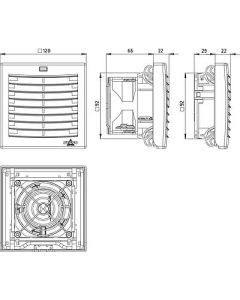 Ventilador IP54, serie FILTER FAN PLUS, caudal 13m3/h, 230Vac, recorte 92 x 92mm, UL, STEGO