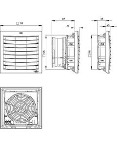 Ventilador IP54, serie FILTER FAN PLUS, caudal 170m3/h, 230Vac, recorte 176 x 176mm, UL, STEGO