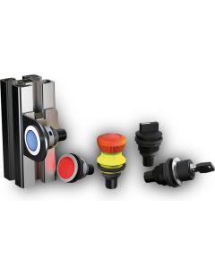 Pulsadores industriales para taladro. Familia completa SHORTRON CONNECT, taladro de 22mm con conector M12 integrado, IP65/IP67 SCHLEGEL